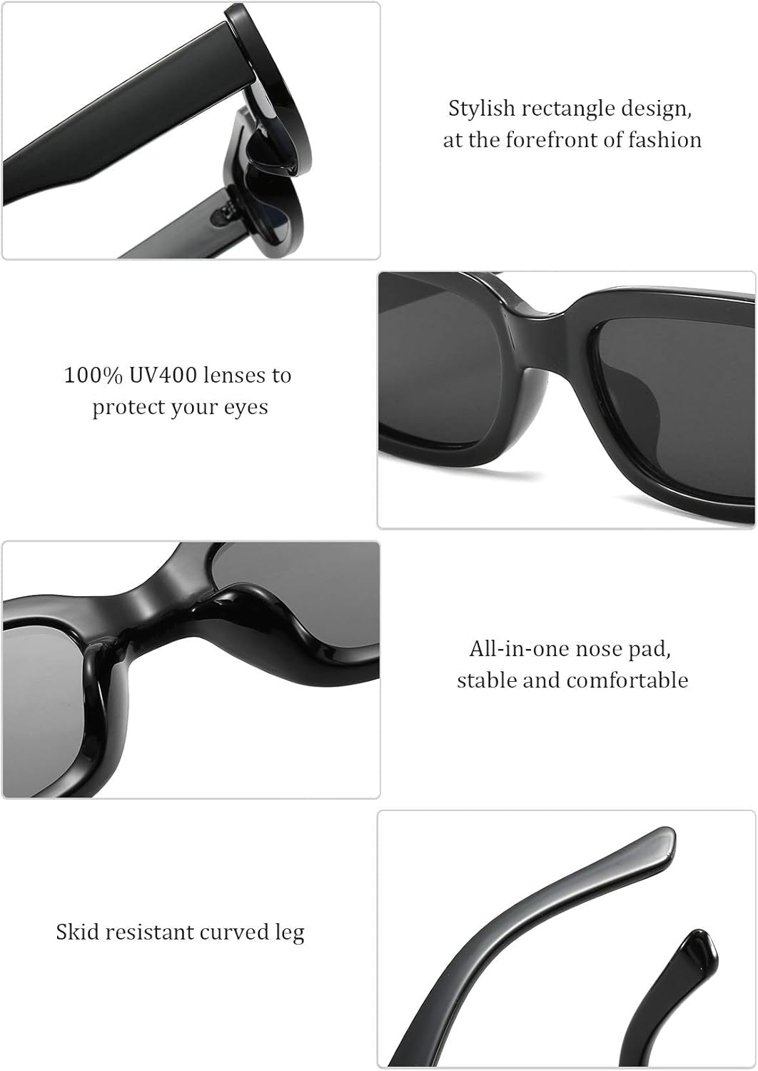 Rectangle Sunglasses for Women Men Trendy Retro Fashion Sunglasses UV 400 Protection Square Fram - WORLD TIME VISITS