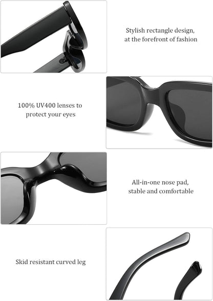 Rectangle Sunglasses for Women Men Trendy Retro Fashion Sunglasses UV 400 Protection Square Fram - WORLD TIME VISITS