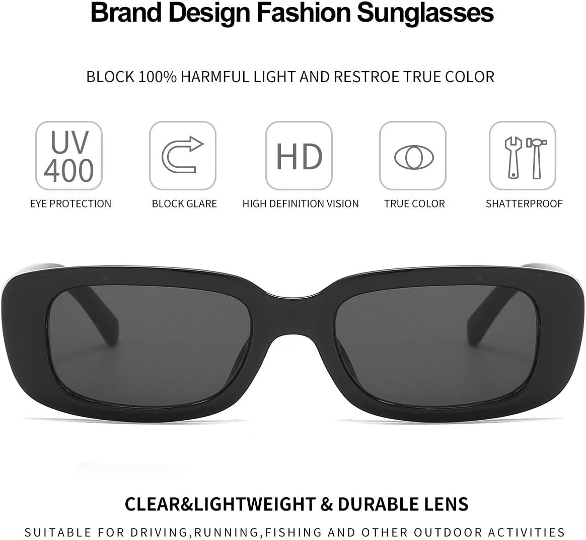 Rectangle Sunglasses for Women Men Trendy Retro Fashion Sunglasses UV 400 Protection Square Fram - WORLD TIME VISITS