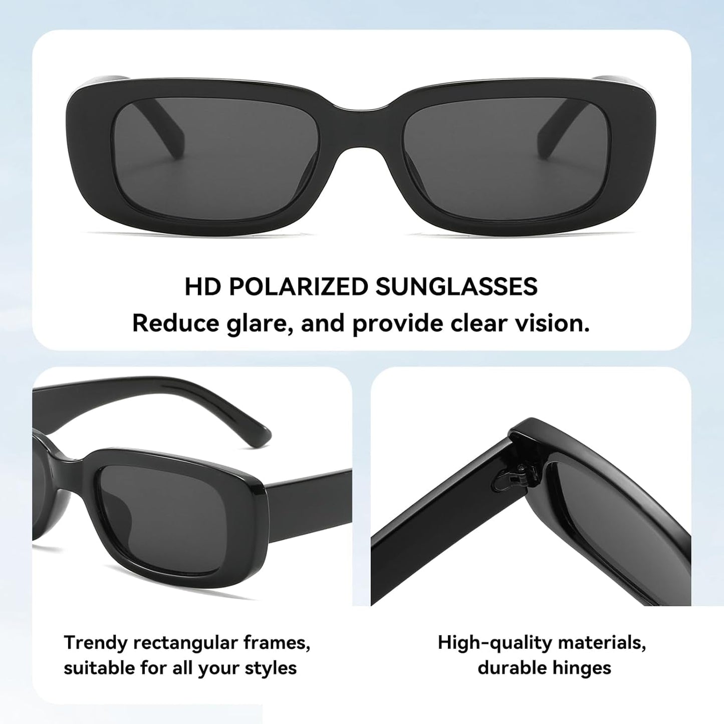 Rectangle Sunglasses for Women Men Trendy Retro Fashion Sunglasses UV 400 Protection Square Fram - WORLD TIME VISITS
