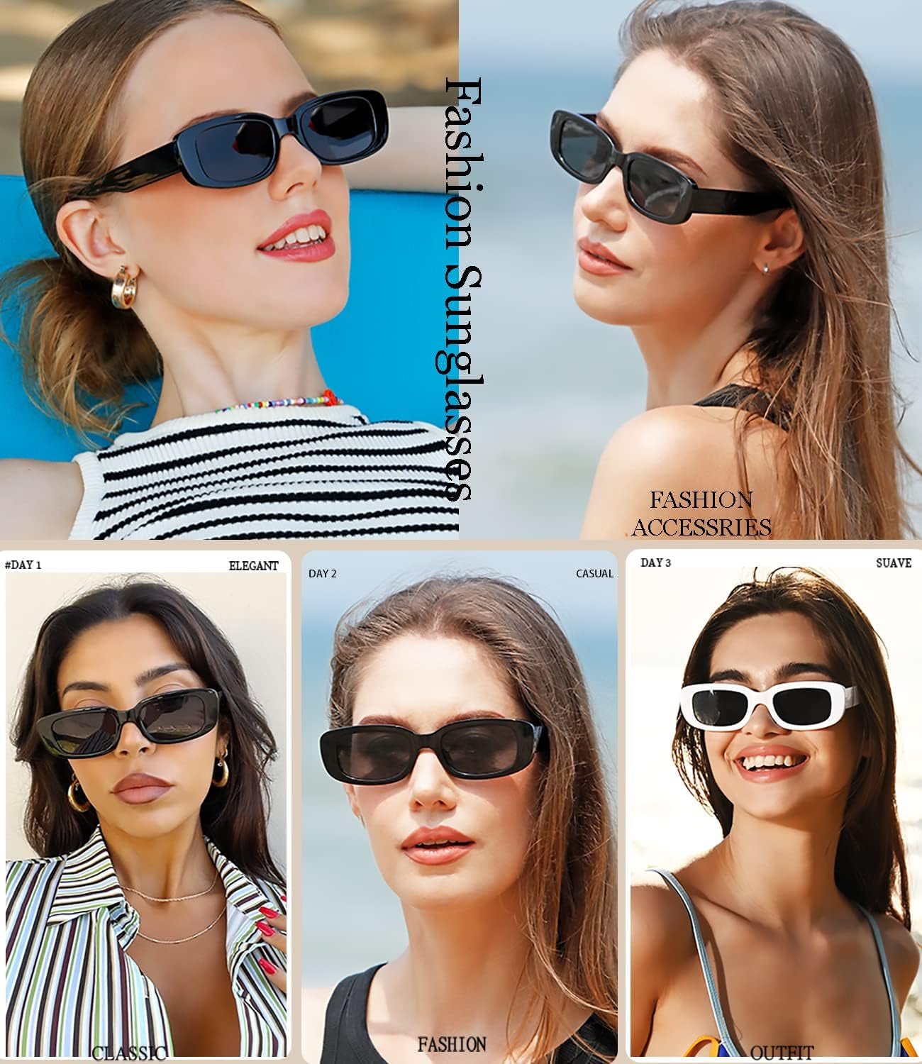 Rectangle Sunglasses for Women Men Trendy Retro Fashion Sunglasses UV 400 Protection Square Fram - WORLD TIME VISITS