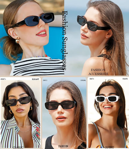 Rectangle Sunglasses for Women Men Trendy Retro Fashion Sunglasses UV 400 Protection Square Fram - WORLD TIME VISITS