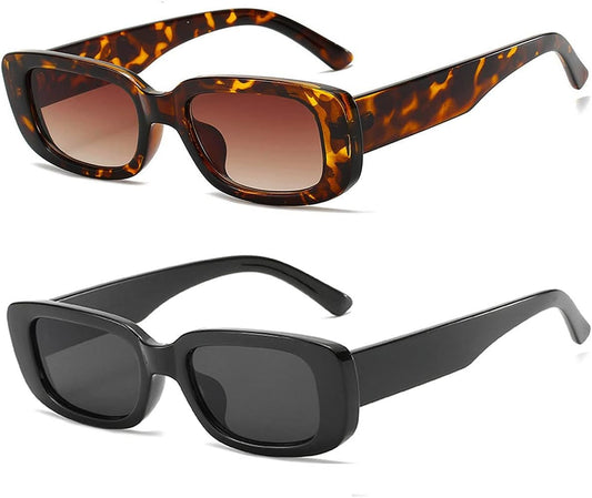 Rectangle Sunglasses for Women Men Trendy Retro Fashion Sunglasses UV 400 Protection Square Fram - WORLD TIME VISITS