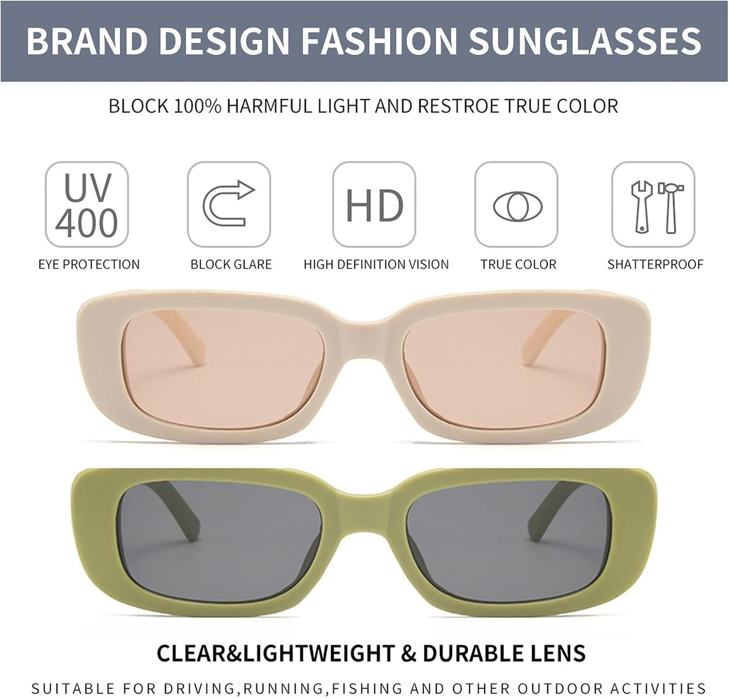 Rectangle Sunglasses for Women Men Trendy Retro Fashion Sunglasses UV 400 Protection Square Fram - WORLD TIME VISITS