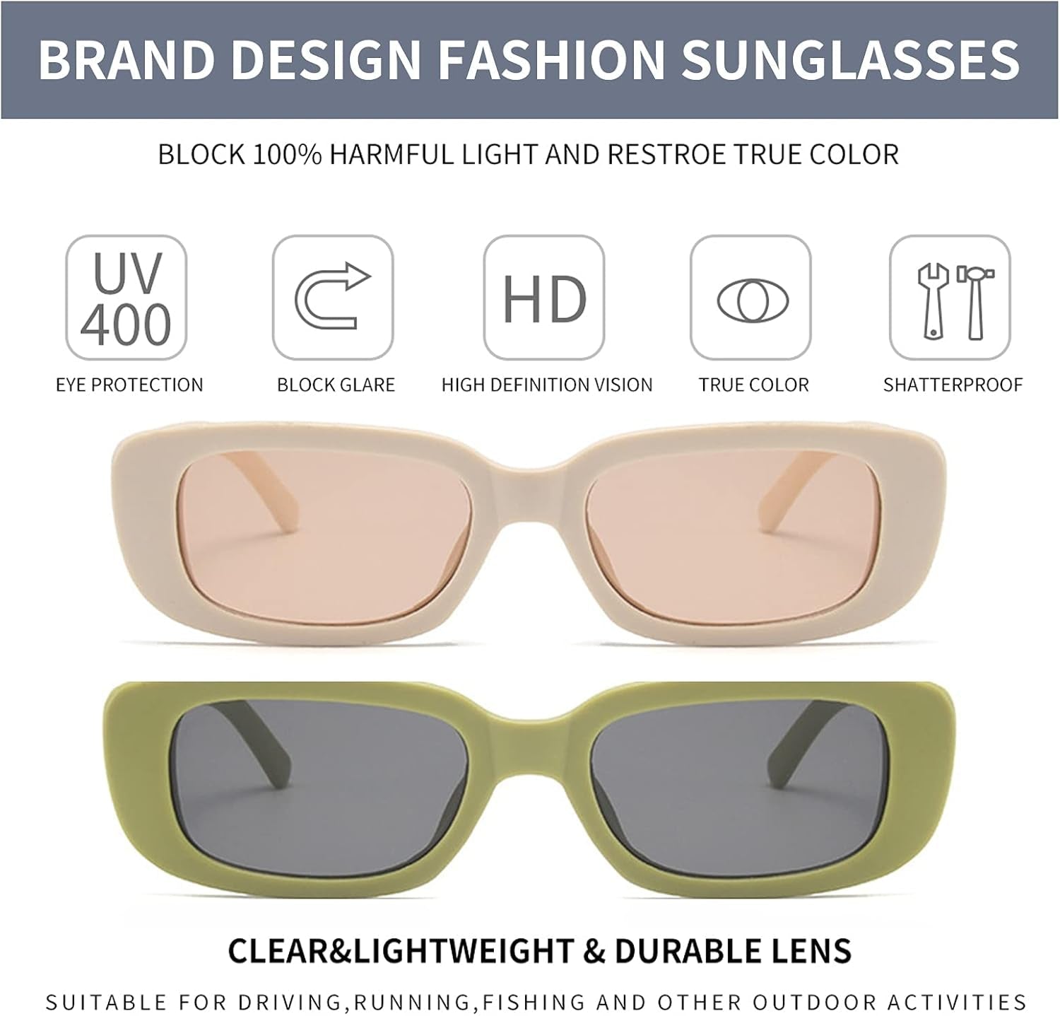 Rectangle Sunglasses for Women Men Trendy Retro Fashion Sunglasses UV 400 Protection Square Fram - WORLD TIME VISITS