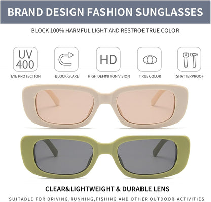 Rectangle Sunglasses for Women Men Trendy Retro Fashion Sunglasses UV 400 Protection Square Fram - WORLD TIME VISITS