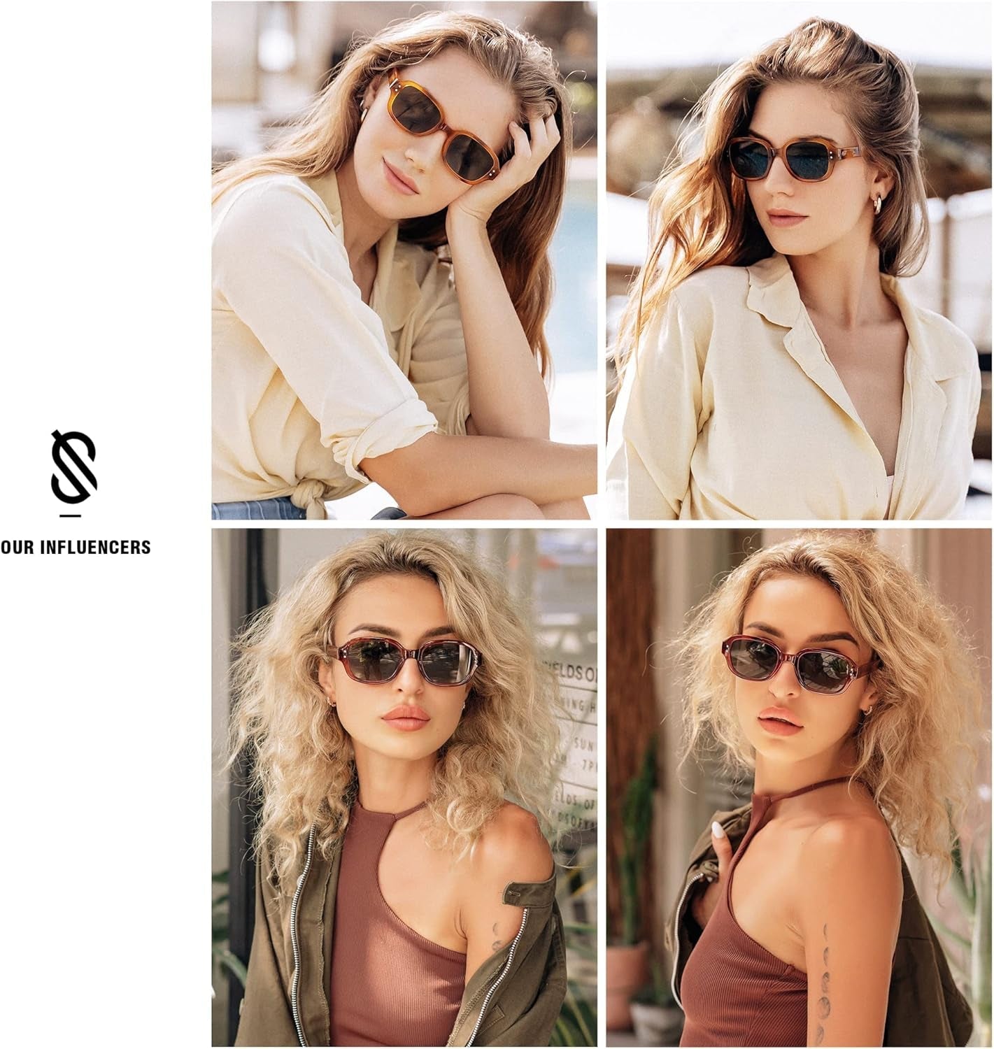 Rectangle Sunglasses for Women Vintage Trendy Outdoor Travel Sun Glasses Square Frame SJ2218 - WORLD TIME VISITS