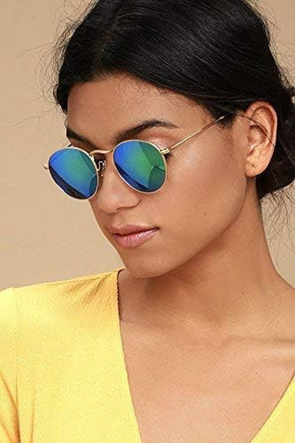 ' - Reflective Lens round Trendy Sunglasses - WORLD TIME VISITS