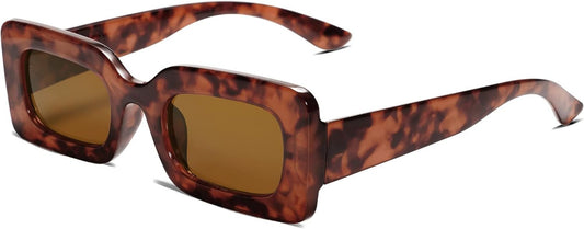Retro 90S Nude Rectangle Sunglasses Womens Mens Trendy Chunky Glasses - WORLD TIME VISITS