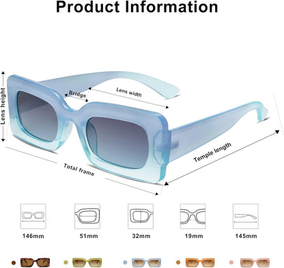 Retro 90S Nude Rectangle Sunglasses Womens Mens Trendy Chunky Glasses - WORLD TIME VISITS