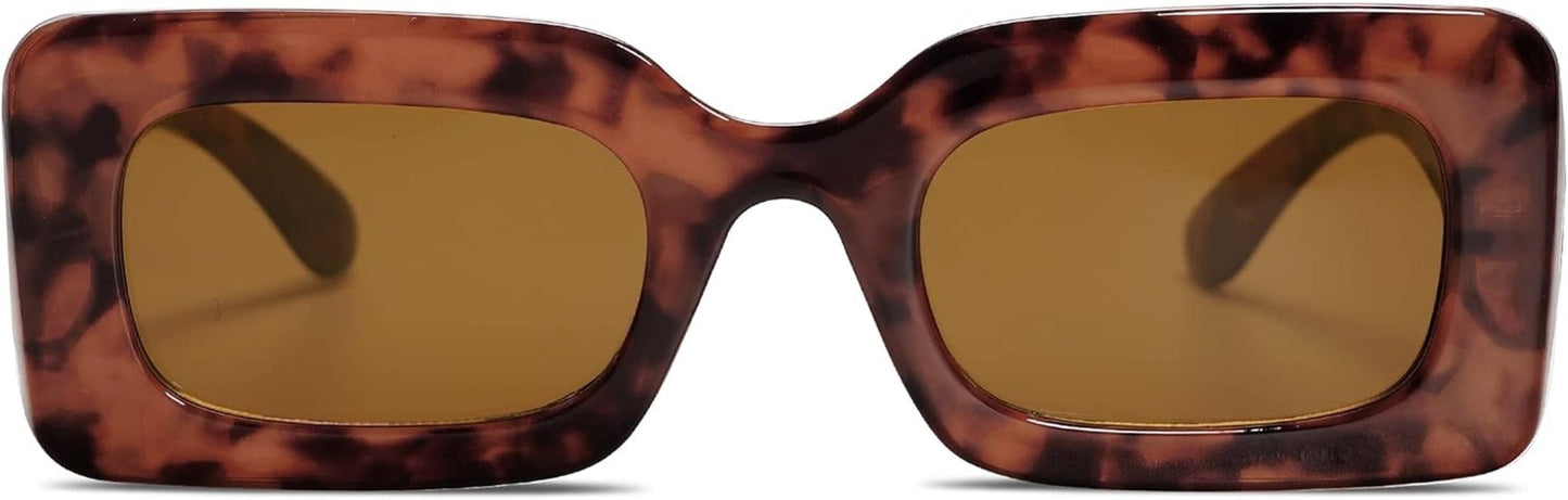 Retro 90S Nude Rectangle Sunglasses Womens Mens Trendy Chunky Glasses - WORLD TIME VISITS