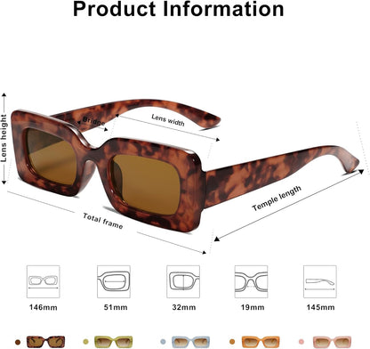 Retro 90S Nude Rectangle Sunglasses Womens Mens Trendy Chunky Glasses - WORLD TIME VISITS