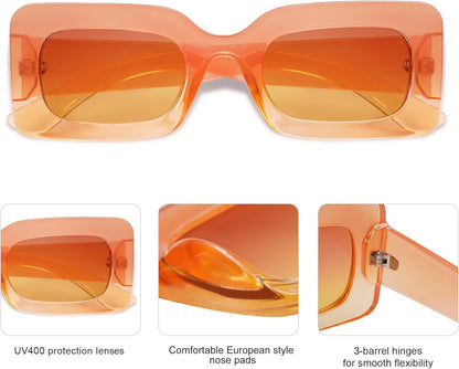 Retro 90S Nude Rectangle Sunglasses Womens Mens Trendy Chunky Glasses - WORLD TIME VISITS
