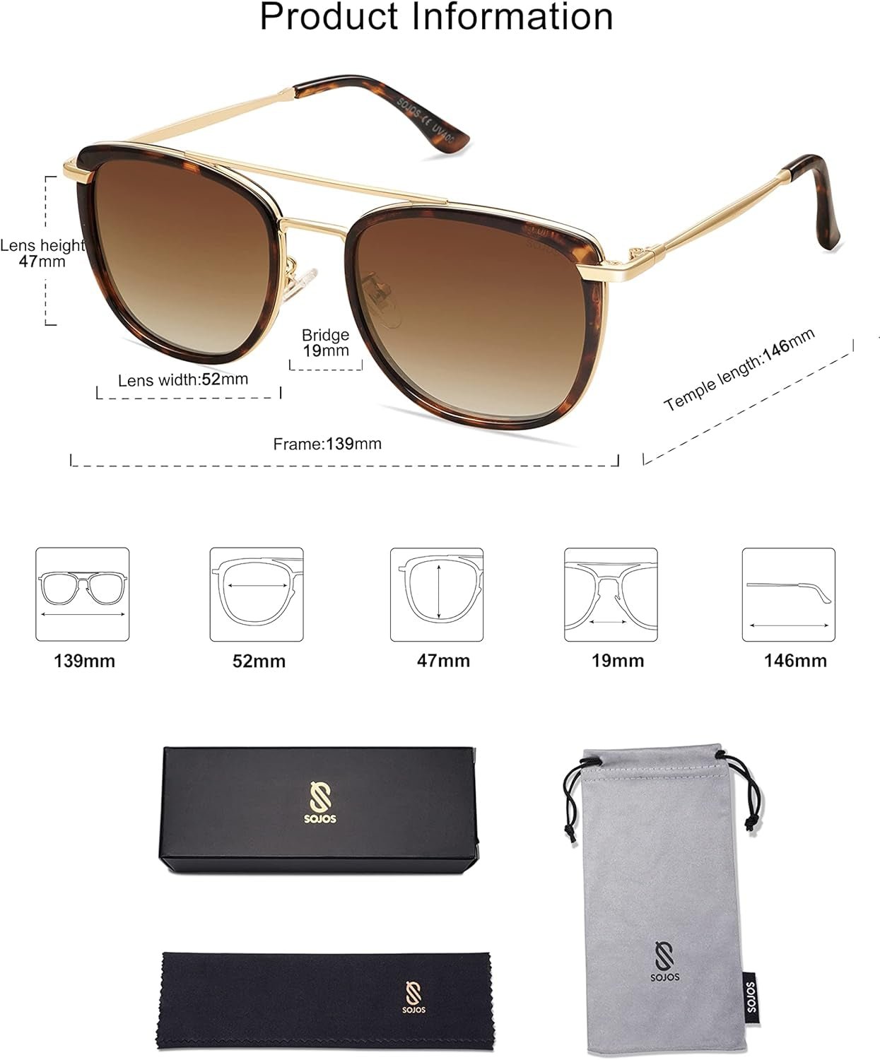 Retro Aviator Square Polarized Sunglasses for Women Men,Vintage Women'S Sun Glasses Shades UV400 SJ2180 - WORLD TIME VISITS