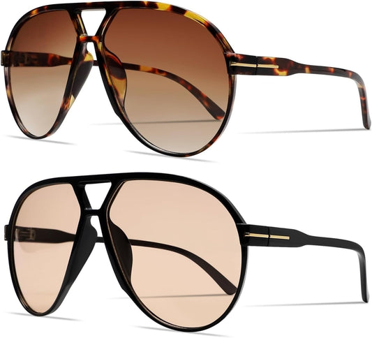 Retro Aviator Sunglasses for Women Men Oversized Classic 70S Vintage Trendy Tangle Free Square Aviators Sun Glasses - WORLD TIME VISITS