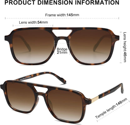 Retro Aviator Sunglasses for Women Men,Trendy Rectangle Womens Mens Shades Sun Glasses SJ2202 - WORLD TIME VISITS