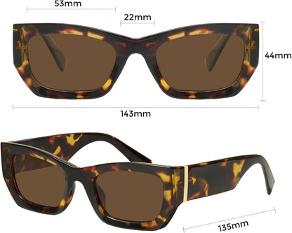 Retro Cat Eye Rectangle Polarized Sunglasses for Women Chunky Style MS52370 - WORLD TIME VISITS