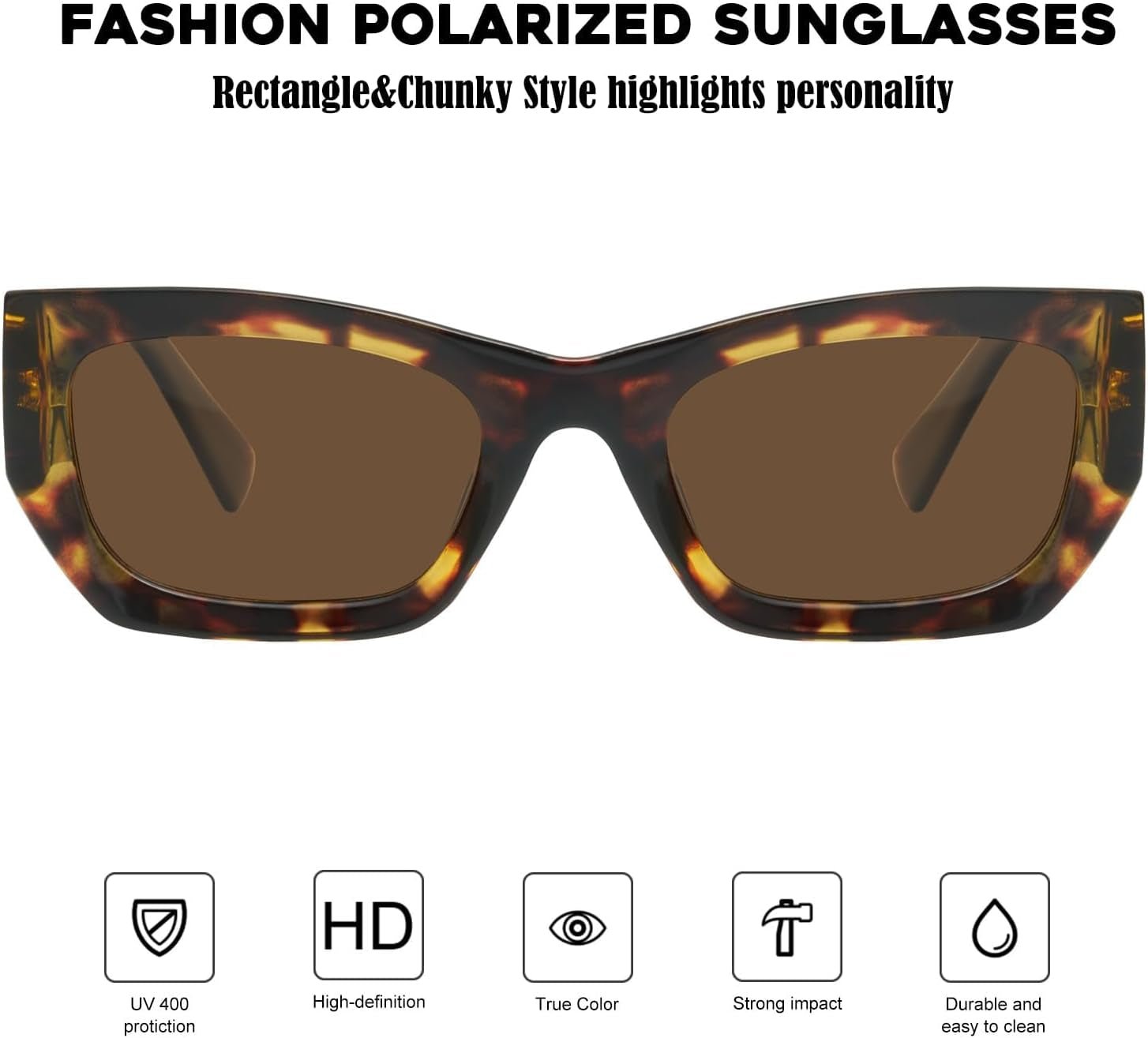 Retro Cat Eye Rectangle Polarized Sunglasses for Women Chunky Style MS52370 - WORLD TIME VISITS
