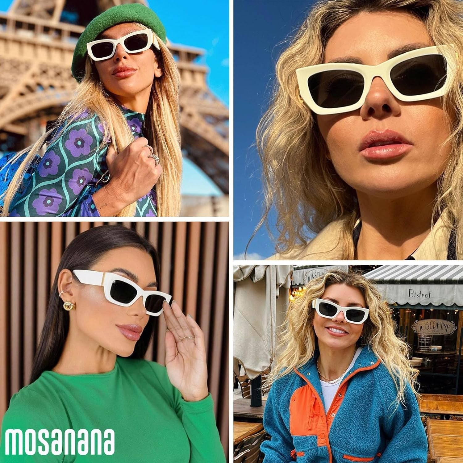 Retro Cat Eye Rectangle Polarized Sunglasses for Women Chunky Style MS52370 - WORLD TIME VISITS