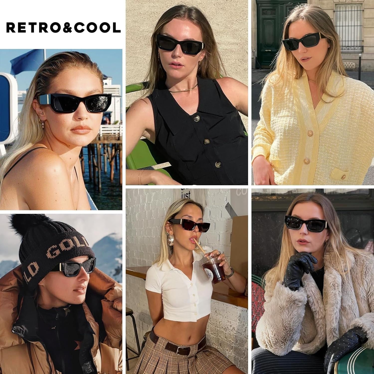 Retro Cat Eye Rectangle Polarized Sunglasses for Women Chunky Style MS52370 - WORLD TIME VISITS