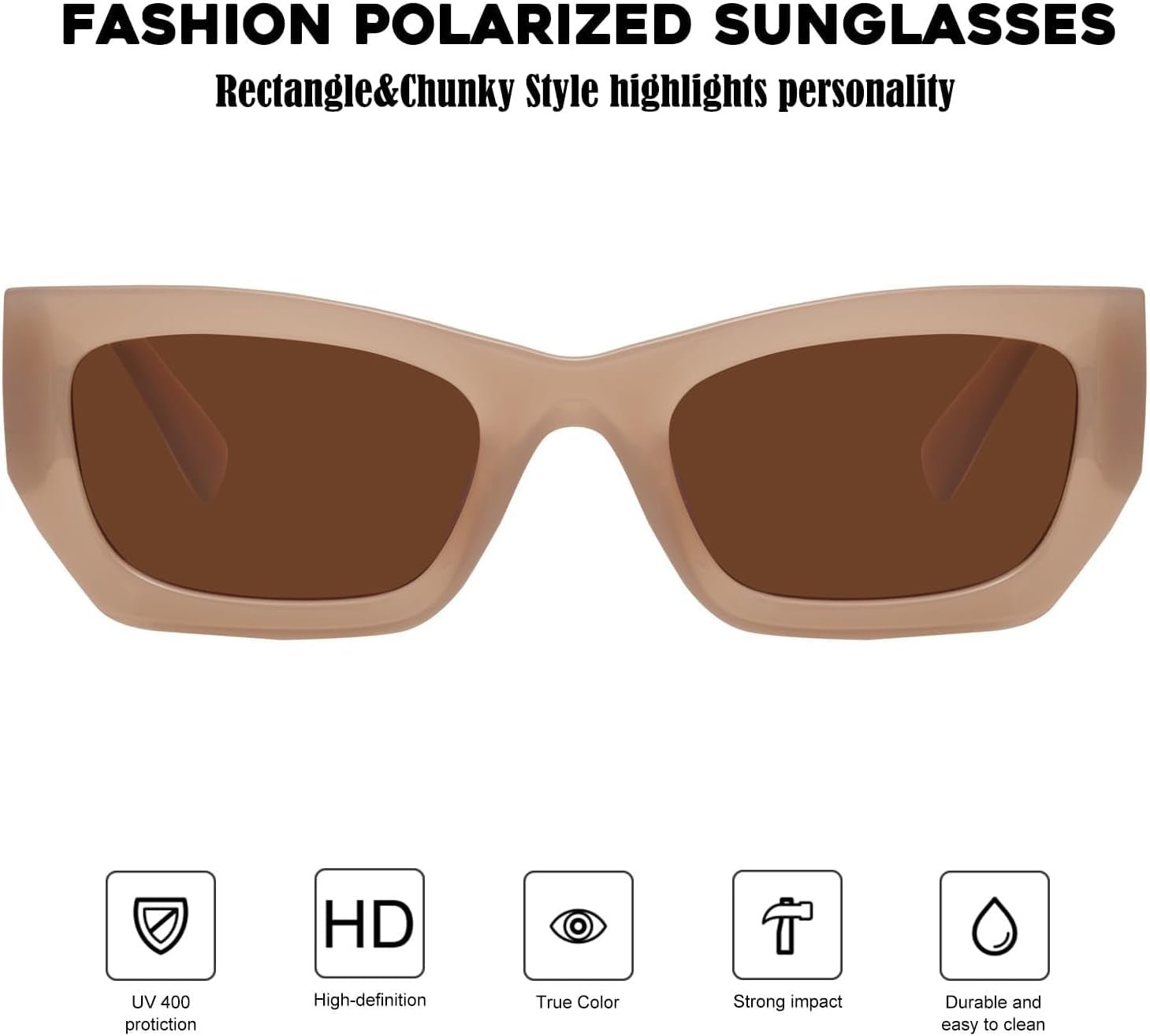Retro Cat Eye Rectangle Polarized Sunglasses for Women Chunky Style MS52370 - WORLD TIME VISITS