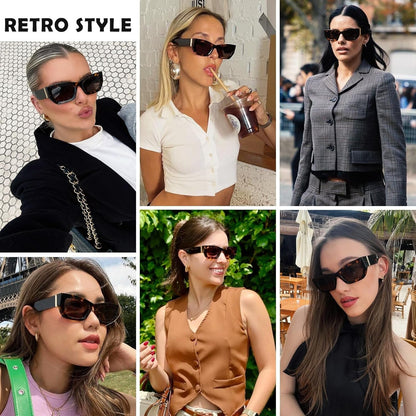 Retro Cat Eye Rectangle Polarized Sunglasses for Women Chunky Style MS52370 - WORLD TIME VISITS
