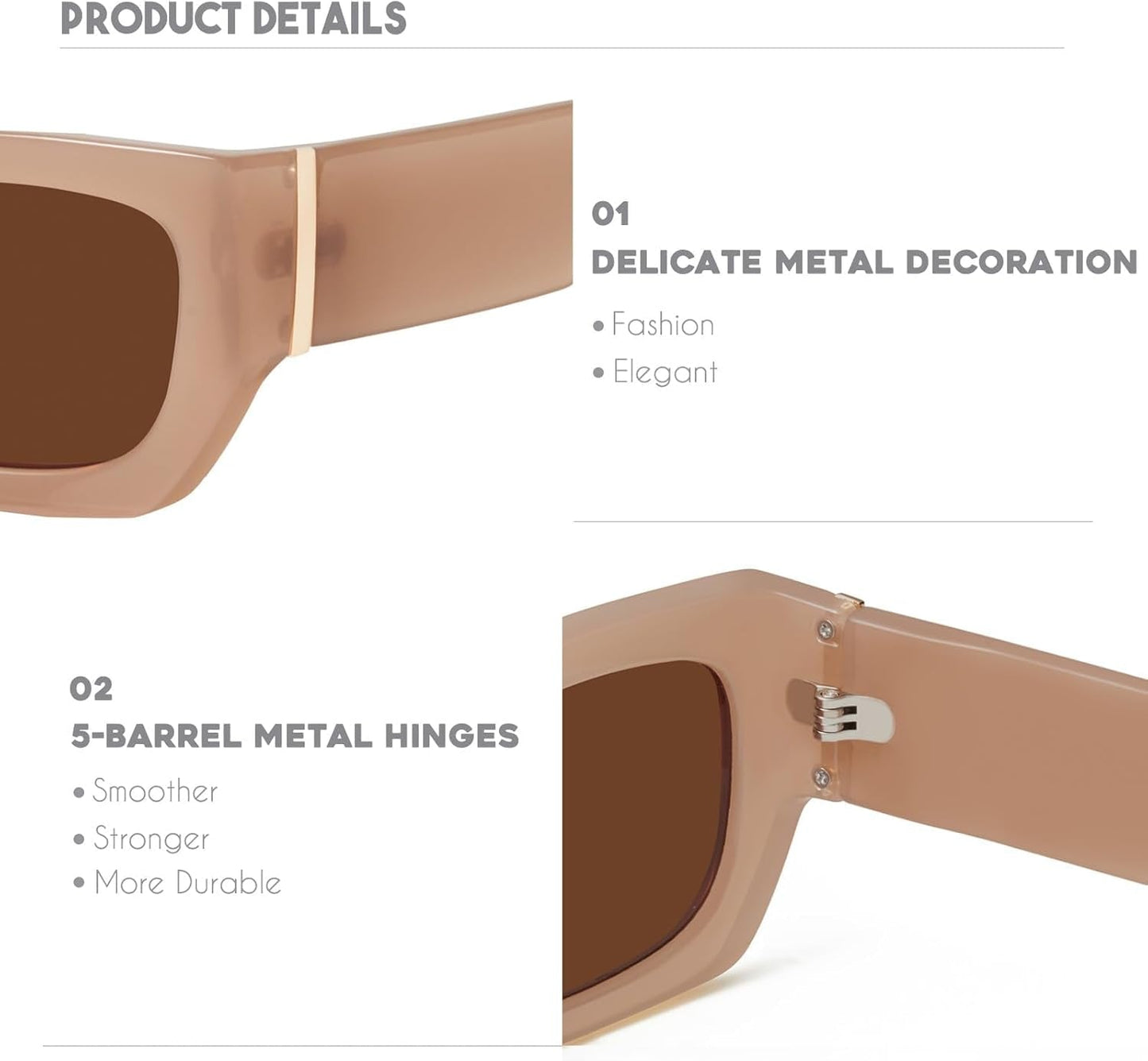Retro Cat Eye Rectangle Polarized Sunglasses for Women Chunky Style MS52370 - WORLD TIME VISITS