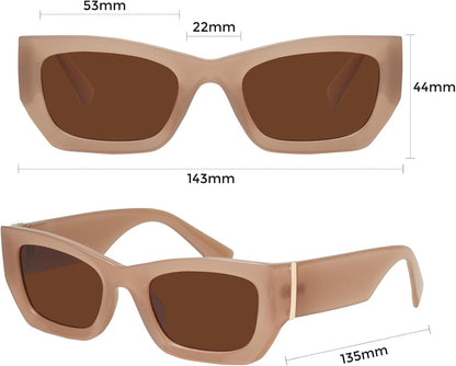 Retro Cat Eye Rectangle Polarized Sunglasses for Women Chunky Style MS52370 - WORLD TIME VISITS