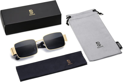 Retro Fashion Rectangle Sunglasses Womens Mens Vintage Trendy Square Shades SJ1162 - WORLD TIME VISITS