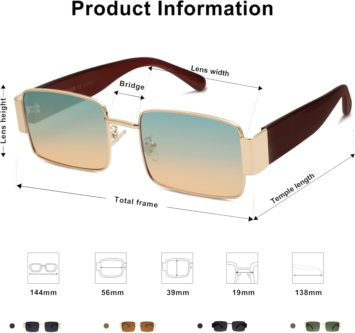 Retro Fashion Rectangle Sunglasses Womens Mens Vintage Trendy Square Shades SJ1162 - WORLD TIME VISITS