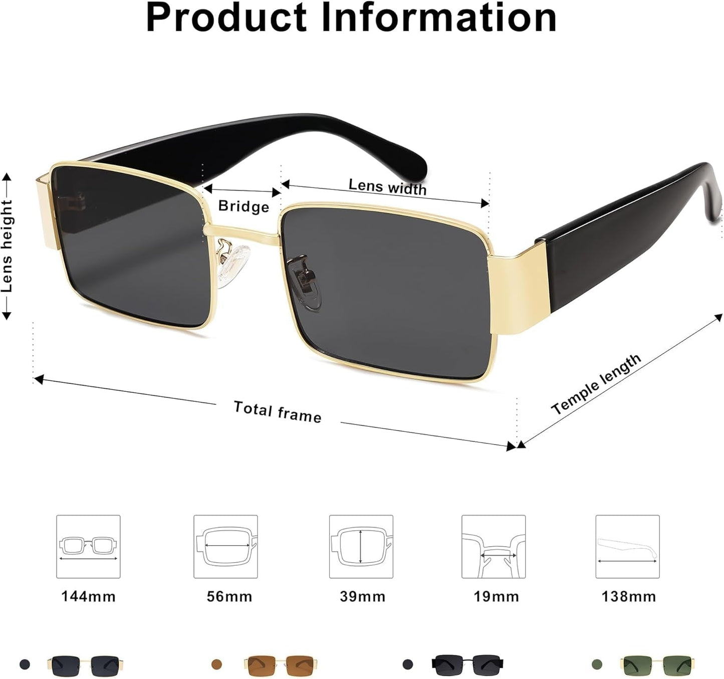 Retro Fashion Rectangle Sunglasses Womens Mens Vintage Trendy Square Shades SJ1162 - WORLD TIME VISITS