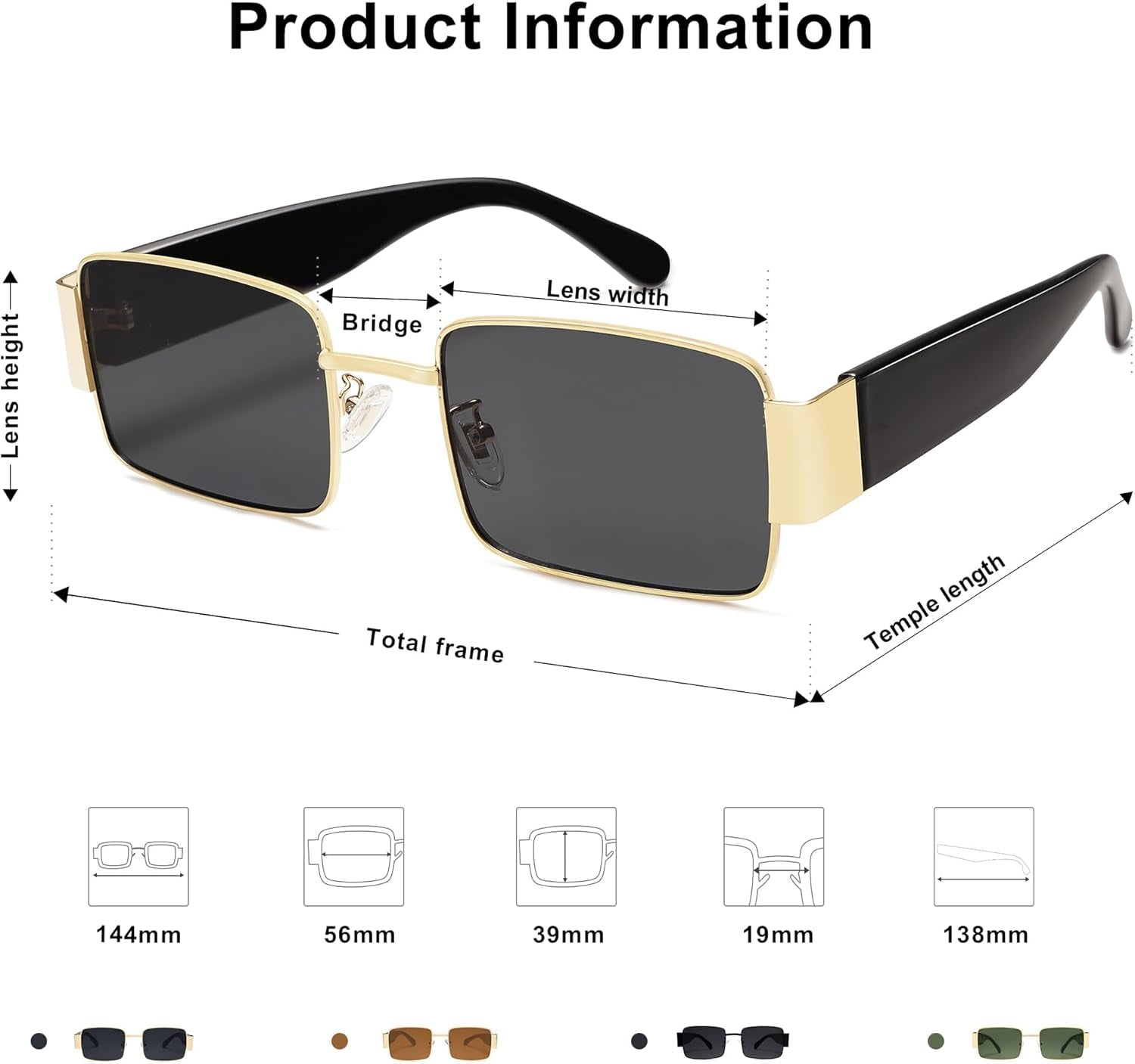 Retro Fashion Rectangle Sunglasses Womens Mens Vintage Trendy Square Shades SJ1162 - WORLD TIME VISITS