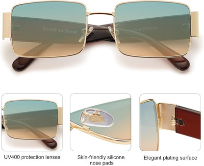 Retro Fashion Rectangle Sunglasses Womens Mens Vintage Trendy Square Shades SJ1162 - WORLD TIME VISITS