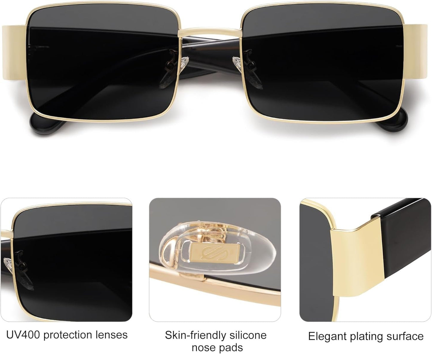 Retro Fashion Rectangle Sunglasses Womens Mens Vintage Trendy Square Shades SJ1162 - WORLD TIME VISITS