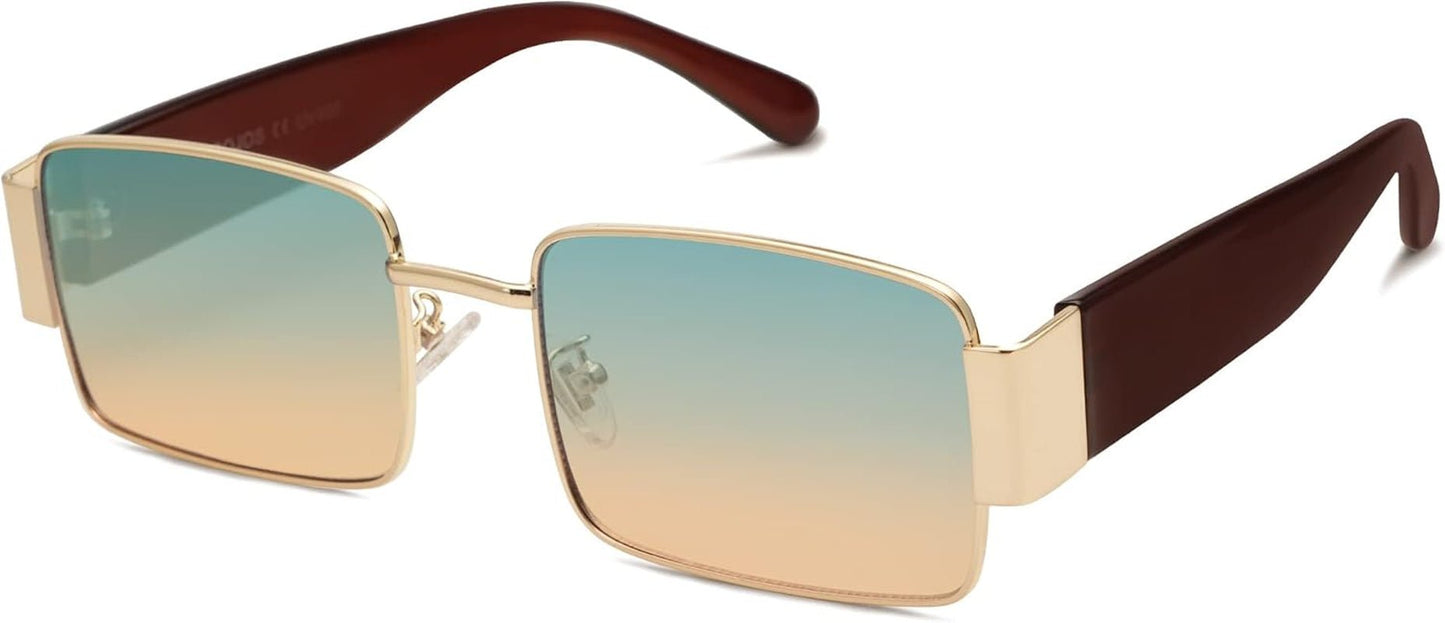 Retro Fashion Rectangle Sunglasses Womens Mens Vintage Trendy Square Shades SJ1162 - WORLD TIME VISITS