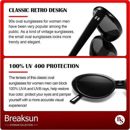 Retro Oval Sunglasses for Women Men Fashion Small Oval Sunglasses 90S Vintage Shades - WORLD TIME VISITS