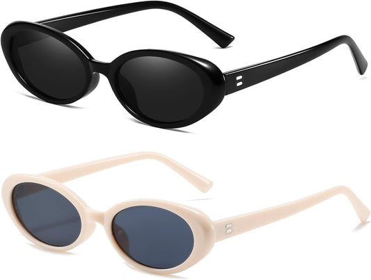 Retro Oval Sunglasses for Women Men Fashion Small Oval Sunglasses 90S Vintage Shades - WORLD TIME VISITS
