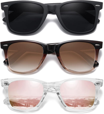Retro Polarized Sunglasses for Women Men Classic Mirror Lens Driving Trendy Sun Glasses UV Protection (3 Pack) - WORLD TIME VISITS