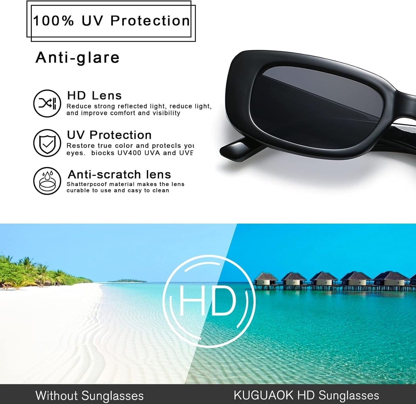 Retro Rectangle Sunglasses Women and Men Vintage Small Square Sun Glasses UV Protection Glasse - WORLD TIME VISITS