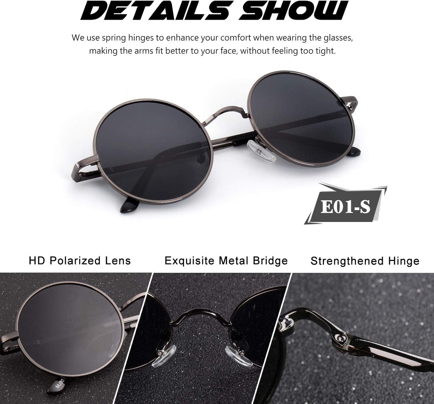 Retro round Polarized Sunglasses Mens Womens Circle Metal Hippie Shades UV400 Protection E01 - WORLD TIME VISITS