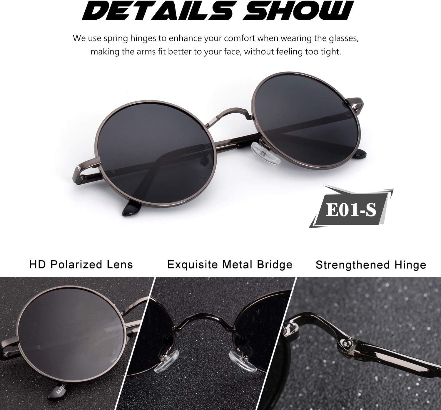Retro round Polarized Sunglasses Mens Womens Circle Metal Hippie Shades UV400 Protection E01 - WORLD TIME VISITS