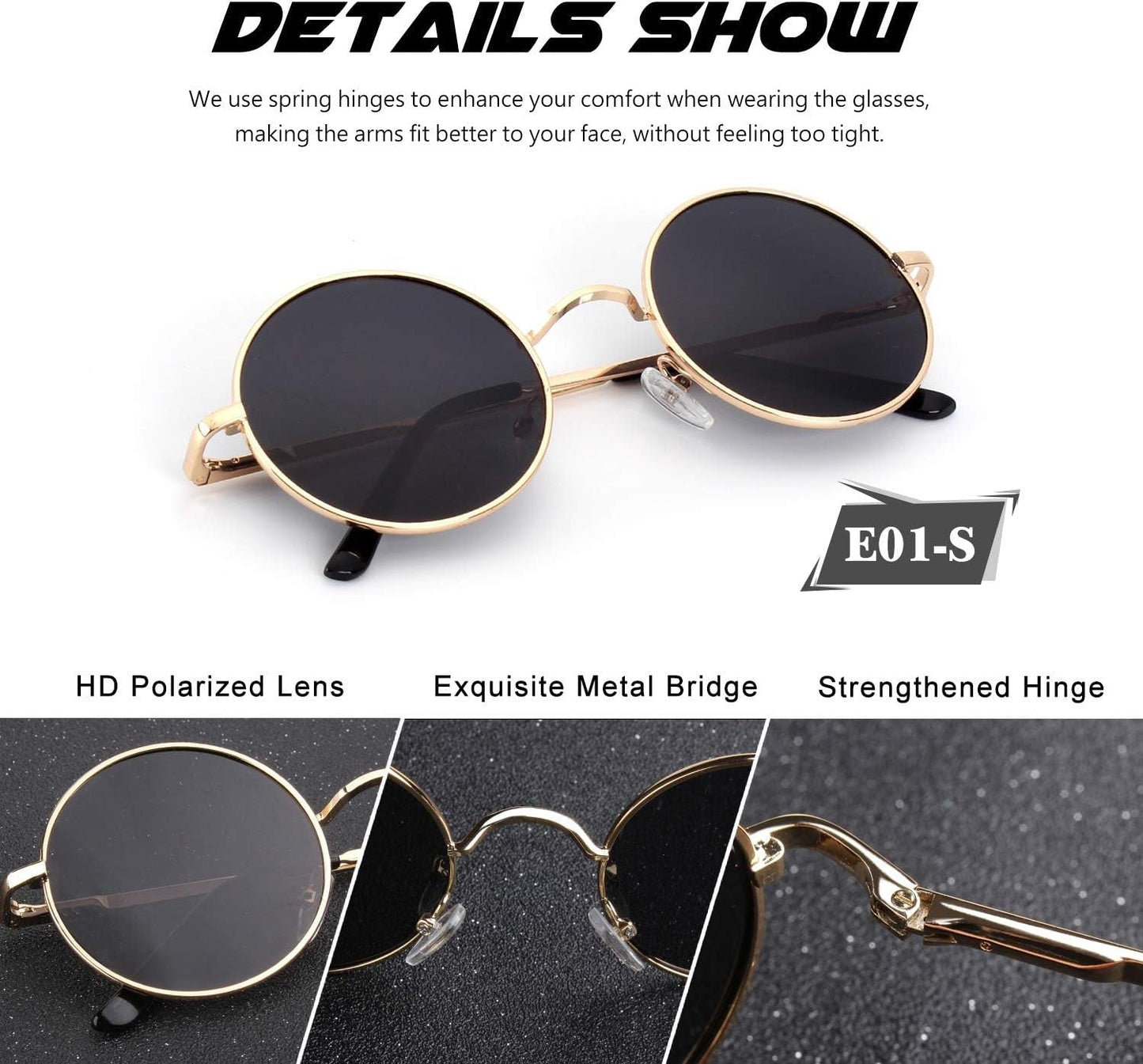 Retro round Polarized Sunglasses Mens Womens Circle Metal Hippie Shades UV400 Protection E01 - WORLD TIME VISITS