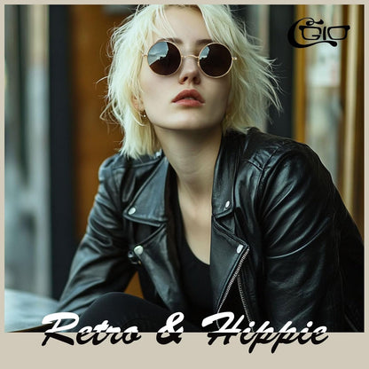 Retro round Polarized Sunglasses Mens Womens Circle Metal Hippie Shades UV400 Protection E01 - WORLD TIME VISITS