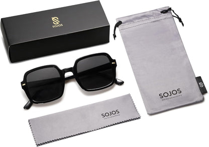 Retro Square Polarized Sunglasses for Women Men Classic Trendy Sunnies SJ2226 - WORLD TIME VISITS