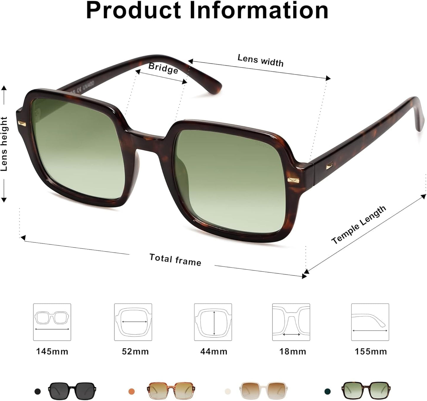 Retro Square Polarized Sunglasses for Women Men Classic Trendy Sunnies SJ2226, Dark Tortoise/Green - WORLD TIME VISITS