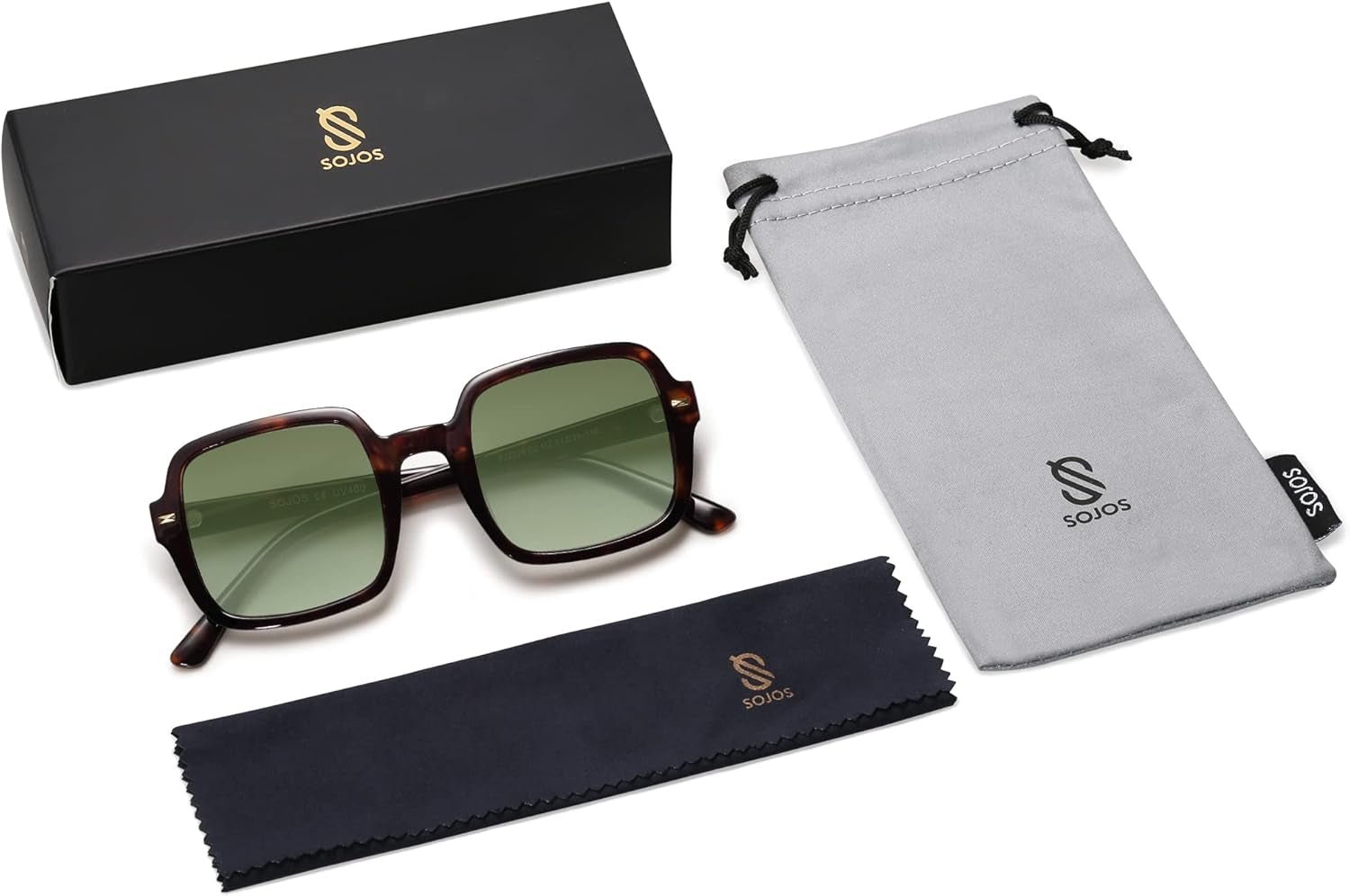 Retro Square Polarized Sunglasses for Women Men Classic Trendy Sunnies SJ2226, Dark Tortoise/Green - WORLD TIME VISITS