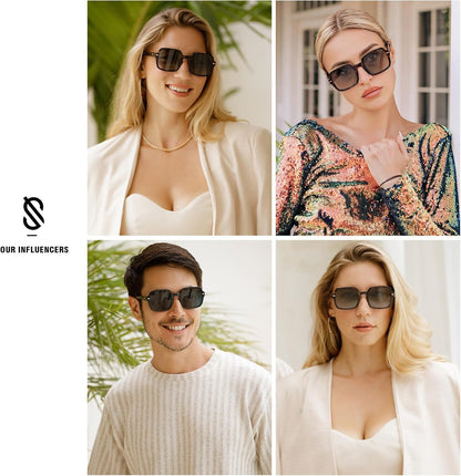Retro Square Polarized Sunglasses for Women Men Classic Trendy Sunnies SJ2226, Dark Tortoise/Green - WORLD TIME VISITS