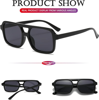 Retro Square Sunglasses for Women Men Trendy Rectangle Aviator Sun Glasses Vintage 70S Shades - WORLD TIME VISITS