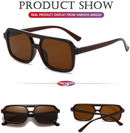 Retro Square Sunglasses for Women Men Trendy Rectangle Aviator Sun Glasses Vintage 70S Shades - WORLD TIME VISITS