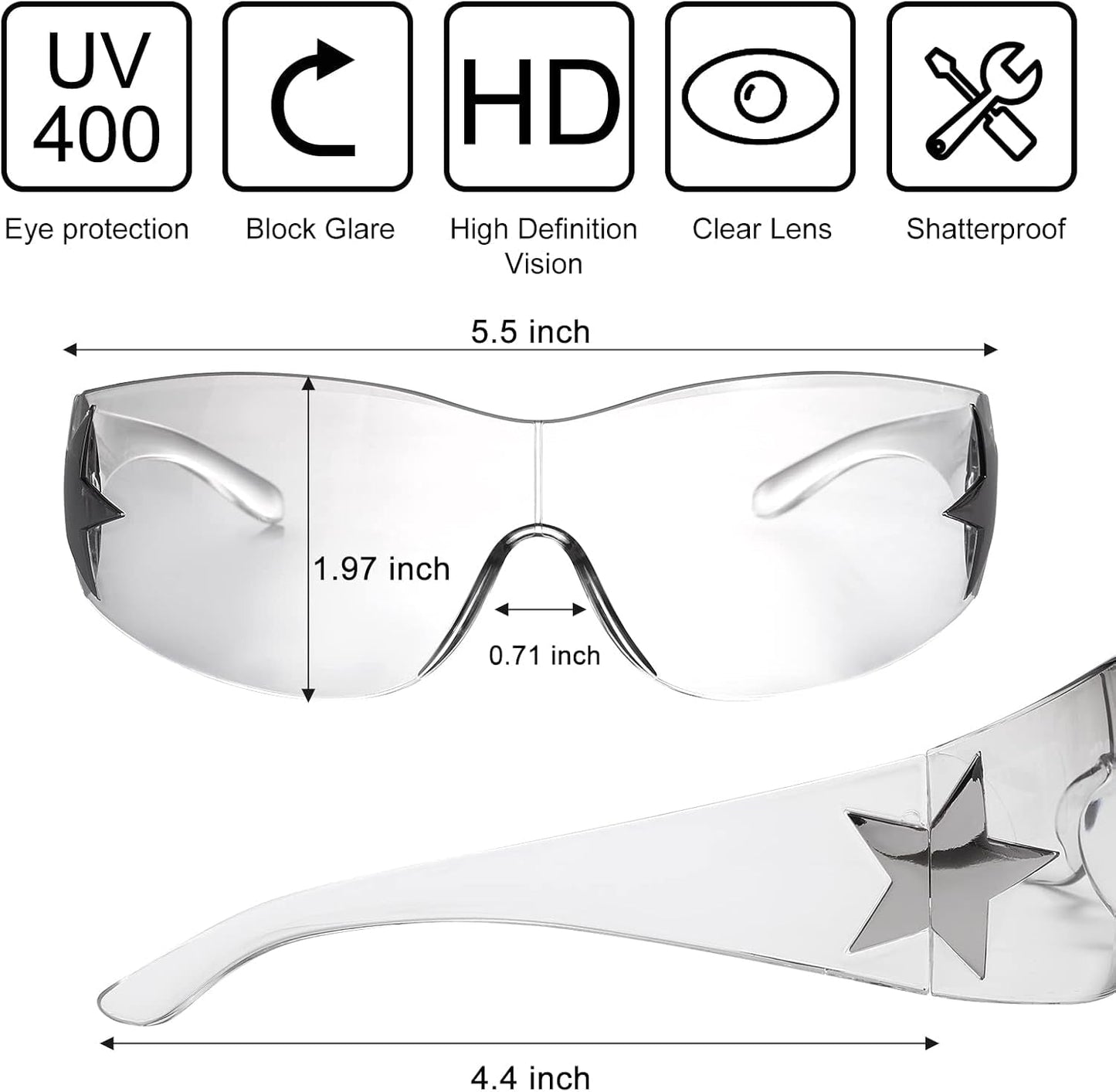 Rimless Y2K Sunglasses for Women Men,Trendy Shield Wrap around Sunglasses Oversized Fashion Frameless Sun Glasses - WORLD TIME VISITS